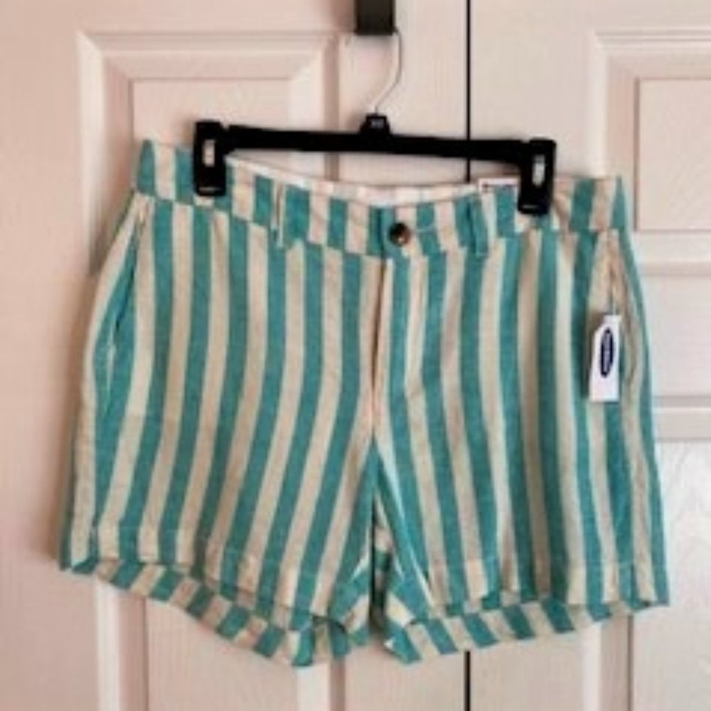 Old Navy aqua and white striped linen blend shorts